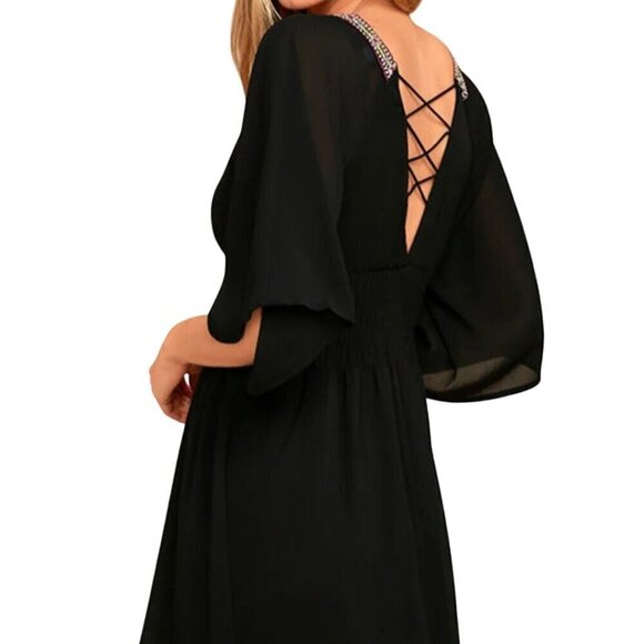 Lulus Reign Check Black Embroidered Dress Size M - Picture 5 of 14